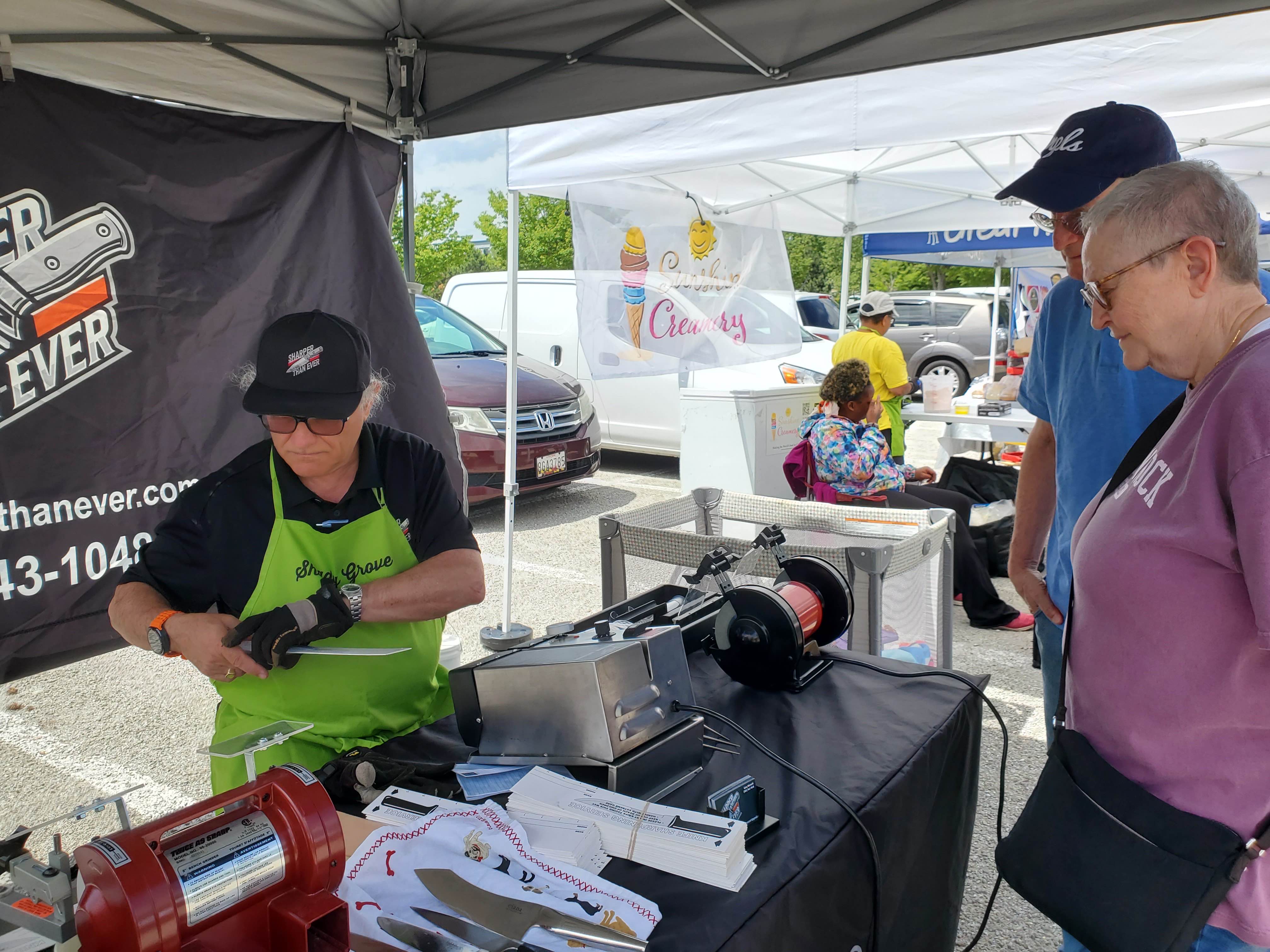 Satisfied customer with sharpened knives
